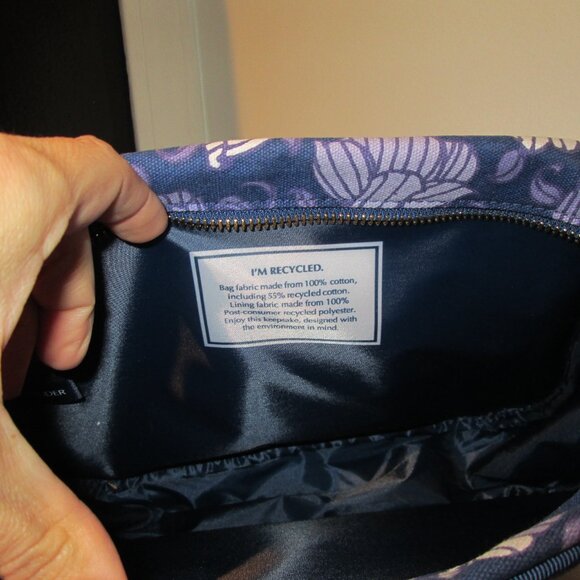 AERIN LAUDER Recycled material Blue Floral Make up square bag zippered NEW - Picture 5 of 5